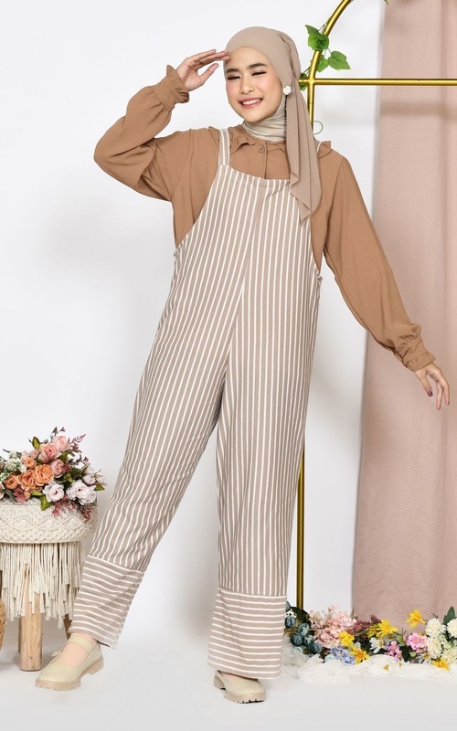 Overall - Mybamus Noya Stripe Overall - Overall Celana Wanita - Beige M17705 R16S6