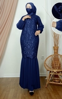 Long Dress Vervessa's Mariska Bubble Dress Navy | Gaun Kebaya Gamis Raya Pesta Kondangan PO 1 Week