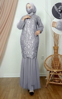 Long Dress Vervessa's Mariska Bubble Dress Grey | Gaun Kebaya Gamis Raya Pesta Kondangan PO 1 Week