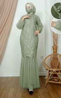 Long Dress Vervessa's Mariska Bubble Dress Sage | Gaun Kebaya Gamis Raya Pesta Kondangan PO 1 Week