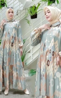 Gamis Vervessa's Silky Ethnic Dress Sage | Gamis Raya Pesta Kondangan