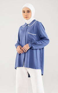 Blus Hazelnut Indonesia - Tazkia Shirts - Atasan/ Blouse/ Top Wanita - Navy (DEFECT/ MINOR)