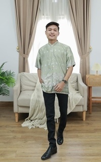 Menswear Vervessa's Lenia Men Muslim Shirt Sage | Koko Pria Raya Pesta Kondangan