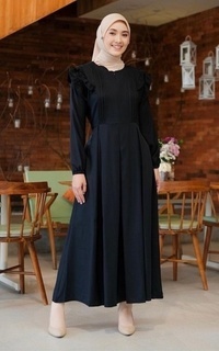 Long Dress Vervessa's Sabina Ruffle Dress Black | Gamis Polos Basic Kerja PO 4 Days