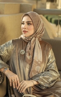 Printed Scarf Arabian Night Voile Square - Camel