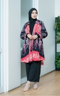 Cardigan Emelin Black Red Tenun Long Cardigan