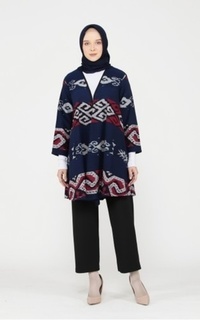 Cardigan Evlin Navy Red Tenun Long Cardigan