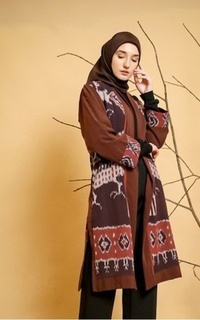 Cardigan Najah Brown Tenun Long Cardigan