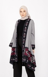 Cardigan Moon Grey Black Tenun Long Cardigan