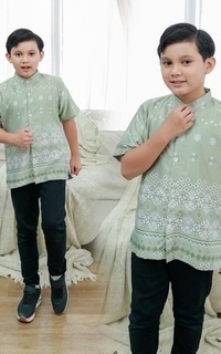 Vervessa's Lenia Kids Muslim Shirt Sage | Koko Anak Raya Pesta Kondangan