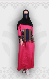 Long Dress MineaGamis Tenun Troso Kombinasi Polos Afwan