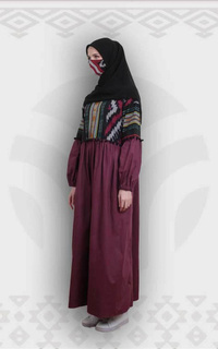 Long Dress MineaGamis Tenun Troso Kombinasi Polos Asahy