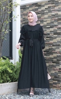 Gamis Vervessa's Mirelle Ruffle Tulle Dress Black | Gaun Kebaya Gamis Raya Pesta Kondangan PO 4 Days