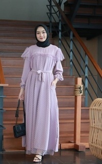 Long Dress Vervessa's Mirelle Ruffle Tulle Dress Lilac | Gaun Kebaya Gamis Raya Pesta Kondangan PO 4 Days