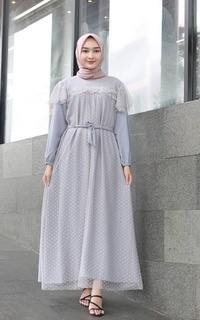 Long Dress Vervessa's Mirelle Ruffle Tulle Dress Grey | Gaun Kebaya Gamis Raya Pesta Kondangan PO 4 Days