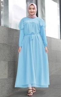 Long Dress Vervessa's Mirelle Ruffle Tulle Dress Arctic| Gaun Kebaya Gamis Raya Pesta Kondangan PO 4 Days