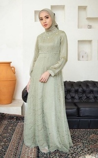 Gamis Vervessa's Nadine Sequin Dress Sage | Gaun Kebaya Gamis Raya Pesta Kondangan PO 1 Week