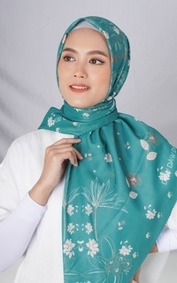 Printed Scarf WK033 kerudung segi empat voal DAW Project Maia Series hijau aqua