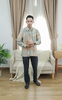 Menswear Vervessa's Silky Ethnic Men Shirt Sage| Kemeja Pria Raya Pesta Kondangan