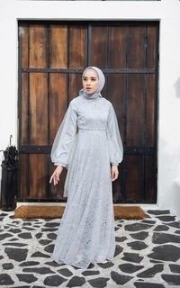 Gamis Vervessa's Nadine Sequin Dress Silver | Gaun Kebaya Gamis Raya Pesta Kondangan