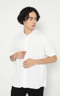 Pakaian Pria Vervessa's Terry V Neck Shirt White | Kemeja Pria Kerah V Basic Kerja Polos