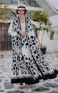 Cardigan Monochrome Floral Tiered Maxi Outer - White