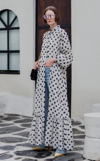 Long Dress Polka Dot Ruffle Maxi Dress - White