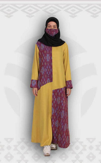 Long Dress MineaGamis Tenun Troso Kombinasi Polos Afaf