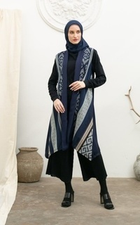 Rompi Kila Navy Grey Tenun Long Vest