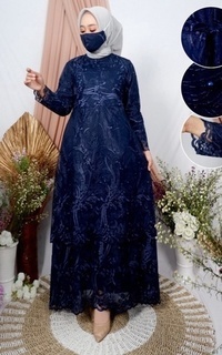 Gamis Vervessa's Yvonne Brocade Layer Dress Navy | Gaun Kebaya Gamis Raya Pesta Kondangan