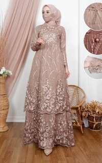 Long Dress Vervessa's Yvonne Brocade Layer Dress Cinnamon | Gaun Kebaya Gamis Raya Pesta Kondangan PO 1 Week