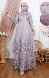 Long Dress Vervessa's Yvonne Brocade Layer Dress Lavender | Gaun Kebaya Gamis Raya Pesta Kondangan PO 1 Week