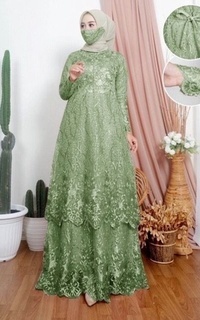 Gamis Vervessa's Yvonne Brocade Layer Dress Sage | Gaun Kebaya Gamis Raya Pesta Kondangan PO 1 Week