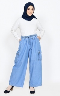 Palazzo Kulot Cargo Denim Light Blue