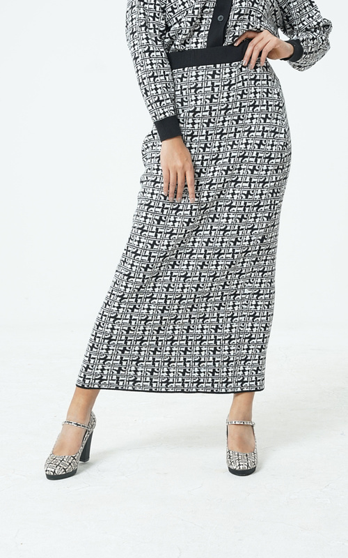 Rok - NONA LITE KNIT SKIRT BLACK AND WHITE - black and white