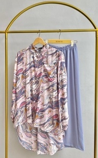 Blus Racin One Set Kemeja Rayon Motif dan Kulot Crinkle (2) - Setelan Wanita - Casual G-683564