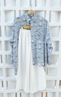 Blus Racin One Set Kemeja Rayon Motif dan Kulot Crinkle (2) - Setelan Wanita - Casual H-683565