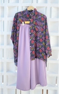 Blus Racin One Set Kemeja Rayon Motif dan Kulot Crinkle (2) - Setelan Wanita - Casual AS-683574
