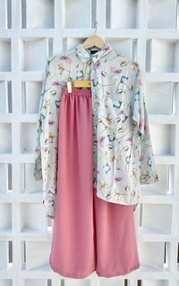 Blus Racin One Set Kemeja Rayon Motif dan Kulot Crinkle (2) - Setelan Wanita - Casual AQ-683576