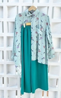 Blus Racin One Set Kemeja Rayon Motif dan Kulot Crinkle (2) - Setelan Wanita - Casual AD-683577