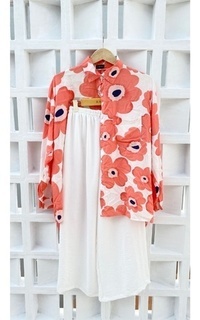 Blus Racin One Set Kemeja Rayon Motif dan Kulot Crinkle (2) - Setelan Wanita - Casual AC-683578