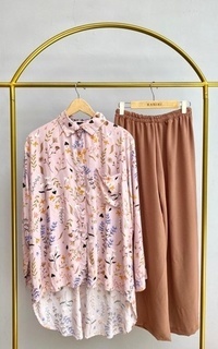 Blus Racin One Set Kemeja Rayon Motif dan Kulot Crinkle (2) - Setelan Wanita - Casual AB-683579