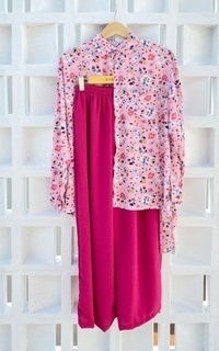 Blus Racin One Set Kemeja Rayon Motif dan Kulot Crinkle (2) - Setelan Wanita - Casual L-683581