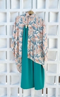 Blus Racin One Set Kemeja Rayon Motif dan Kulot Crinkle (2) - Setelan Wanita - Casual AN-683585