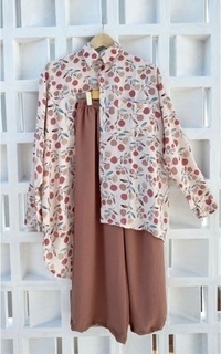 Blus Racin One Set Kemeja Rayon Motif dan Kulot Crinkle (2) - Setelan Wanita - Casual AM-683586