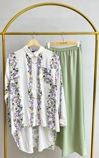 Blus Racin One Set Kemeja Rayon Motif dan Kulot Crinkle (2) - Setelan Wanita - Casual AI-683591