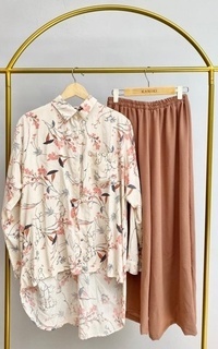 Blus Racin One Set Kemeja Rayon Motif dan Kulot Crinkle (2) - Setelan Wanita - Casual AG-683593