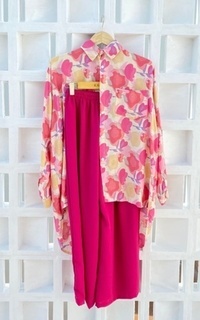Blus Racin One Set Kemeja Rayon Motif dan Kulot Crinkle (2) - Setelan Wanita - Casual K-683614