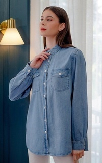 Shirt Denim Shirt with Pocket - Blue