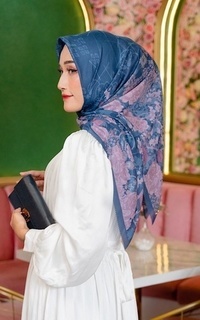 Printed Scarf Camellia series Renew in Royal Blue